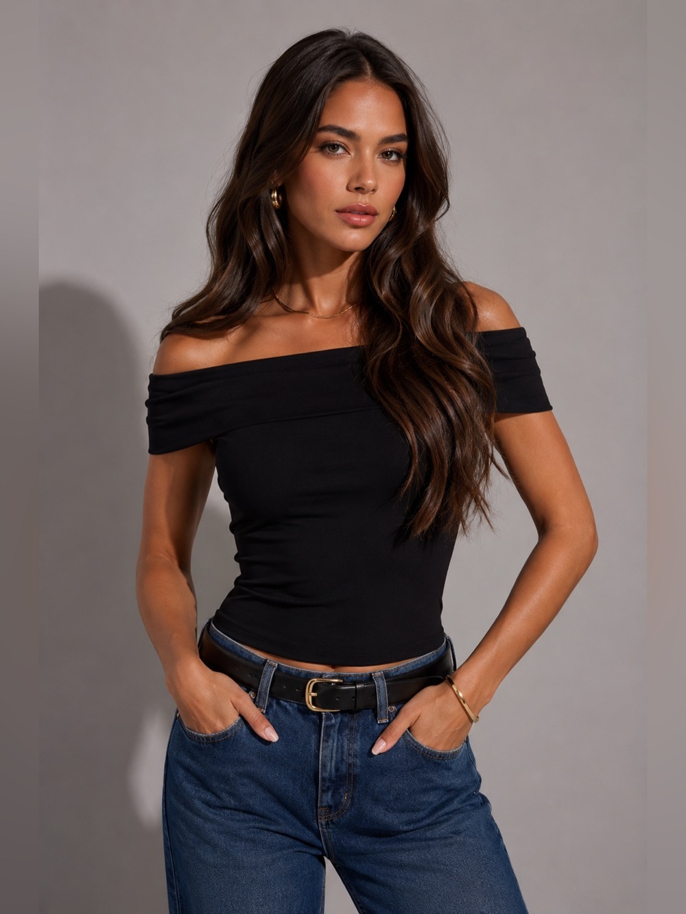 NWT Fold Over Off-Shoulder Black Women’s Top
